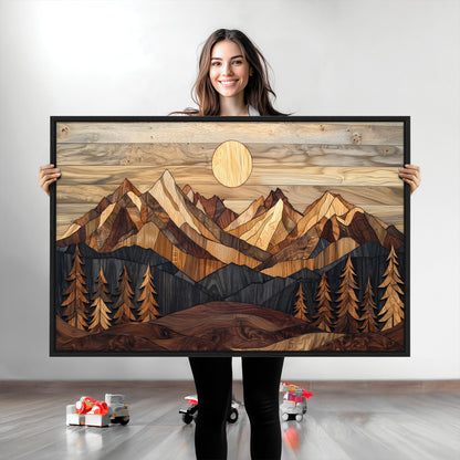 39116082-MGV-CV-36X24-Wood Mountain Landscape Wall Art Canvas Print, Framed Sunset Hills Art Picture Print, Abstract Nature Perfect Boho Decor Artwork