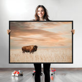 87282289-MGV-CV-36X24-Bison Wall Art Canvas Print, Framed Buffalo Art Picture Print, Western Prairie Perfect Rustic Decor Artwork