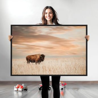 87282289-MGV-CV-36X24-Bison Wall Art Canvas Print, Framed Buffalo Art Picture Print, Western Prairie Perfect Rustic Decor Artwork