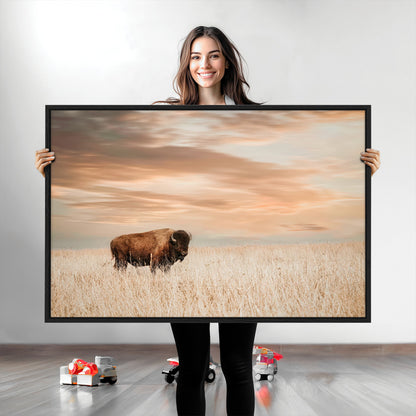 87282289-MGV-CV-36X24-Bison Wall Art Canvas Print, Framed Buffalo Art Picture Print, Western Prairie Perfect Rustic Decor Artwork
