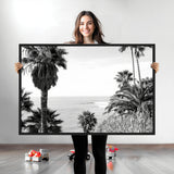 89458520-MGV-CV-36X24-Palm Trees Wall Art Canvas Print, Framed Coastal View Art Picture Print, Ocean Horizon Perfect Monochrome Coast Decor Artwork