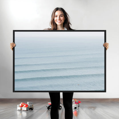 47814787-MGV-CV-36X24-Ocean Waves Wall Art Canvas Print, Framed Solo Surfer Art Picture Print, Wave Lines Perfect Minimalist Ocean Decor Artwork