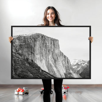 39393420-MGV-CV-36X24-El Capitan Wall Art Canvas Print, Framed Yosemite Cliff Art Picture Print, Monochrome Mountain Perfect Monochrome Sierra Decor