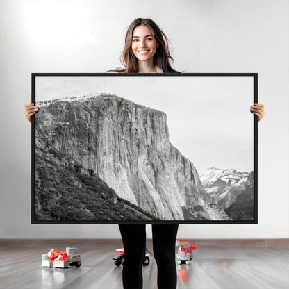 39393420-MGV-CV-36X24-El Capitan Wall Art Canvas Print, Framed Yosemite Cliff Art Picture Print, Monochrome Mountain Perfect Monochrome Sierra Decor