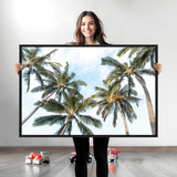 87247012-MGV-CV-36X24-Skyward Palm Trees Wall Art Canvas Print, Framed Tropical Sky Art Picture Print, Coconut Palm Perfect Tropical Skyview Decor
