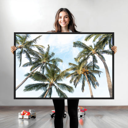 87247012-MGV-CV-36X24-Skyward Palm Trees Wall Art Canvas Print, Framed Tropical Sky Art Picture Print, Coconut Palm Perfect Tropical Skyview Decor