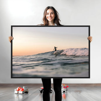 58502923-MGV-CV-36X24-Wave Rider Wall Art Canvas Print, Framed Ocean Wave Art Picture Print, Riding Surf Perfect Sunset Surf Decor Artwork