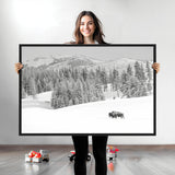 68081143-MGV-CV-36X24-Snowy Bison Wall Art Canvas Print, Framed Winter Forest Art Picture Print, Lone Bison Perfect Monochrome Winter Wild Decor Artwork