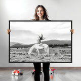 62789800-MGV-CV-36X24-White Horse Wall Art Canvas Print, Framed Woman Rider Art Picture Print, Equestrian Pose Perfect Western Boho Decor Artwork