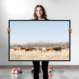 16563092-MGV-CV-36X24-Texas Longhorns Wall Art Canvas Print, Framed Western Cattles Art Picture Print, Rustic Herd Perfect Rustic Farmhouse Decor
