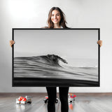 24029476-MGV-CV-36X24-Black Wave Wall Art Canvas Print, Framed Abstract Surf Art Picture Print, Minimalist Ocean Perfect Minimalist Coastal Decor