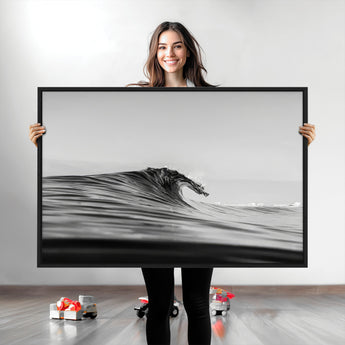 24029476-MGV-CV-36X24-Black Wave Wall Art Canvas Print, Framed Abstract Surf Art Picture Print, Minimalist Ocean Perfect Minimalist Coastal Decor
