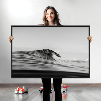 24029476-MGV-CV-36X24-Black Wave Wall Art Canvas Print, Framed Abstract Surf Art Picture Print, Minimalist Ocean Perfect Minimalist Coastal Decor