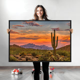 25332783-MGV-CV-36X24-Saguaro Cactus Wall Art Canvas Print, Framed Arizona Sunset Art Picture Print, Sonoran Desert Perfect Southwestern Boho Decor