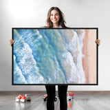 17641845-MGV-CV-36X24-Aerial Ocean Wall Art Canvas Print, Framed Blue Waves Art Picture Print, Sandy Shoreline Perfect Modern Coastal Decor Artwork