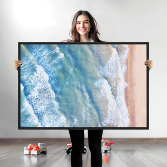17641845-MGV-CV-36X24-Aerial Ocean Wall Art Canvas Print, Framed Blue Waves Art Picture Print, Sandy Shoreline Perfect Modern Coastal Decor Artwork