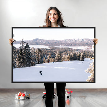 79857868-MGV-CV-36X24-Snowy Mountain Wall Art Canvas Print, Framed Ski Slope Art Picture Print, Winter Forest Perfect Modern Rustic Decor Artwork