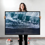 87941475-MGV-CV-36X24-Black Beach Wall Art Canvas Print, Framed Aerial Ocean Art Picture Print, Moody Coastal Perfect Modern Coastal Decor Artwork