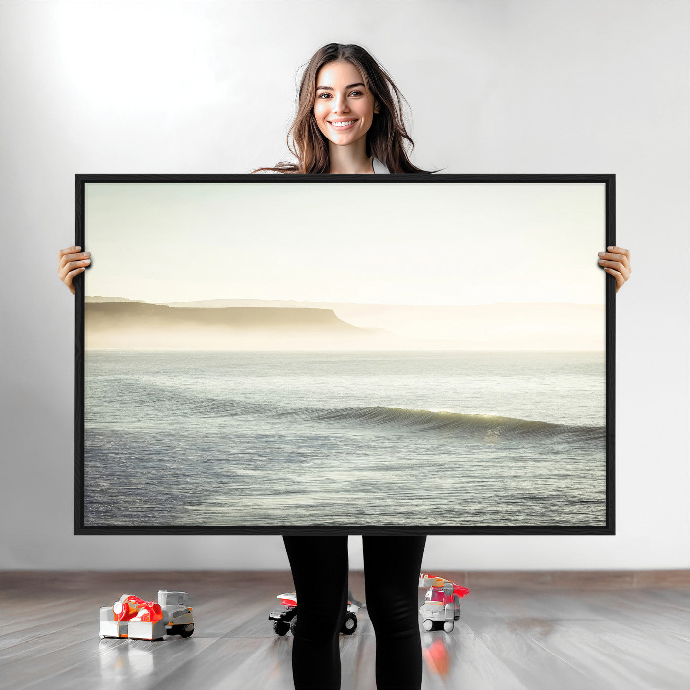 39310633-MGV-CV-36X24-Coastal Cliffs Wall Art Canvas Print, Framed Misty Ocean Art Picture Print, Morning Light Perfect Minimalistic Coastal Decor