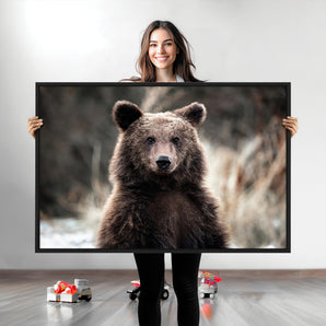 47112103-MGV-CV-36X24-Brown Bear Wall Art Canvas Print, Framed Forest Wildlife Art Picture Print, Woodland Bear Perfect Rustic Cabin Decor Artwork