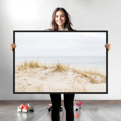 13146857-MGV-CV-36X24-Beach Dunes Wall Art Canvas Print, Framed Soft Horizon Art Picture Print, Coastal Grass Perfect Minimalist Coastal Decor Artwork