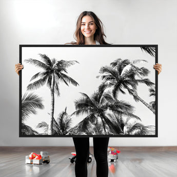 46641801-MGV-CV-36X24-Palm Tree Wall Art Canvas Print, Framed Black White Tropics Art Picture Print, Monochrome Palms Perfect Modern Tropical Minimalist