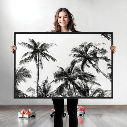 46641801-MGV-CV-36X24-Palm Tree Wall Art Canvas Print, Framed Black White Tropics Art Picture Print, Monochrome Palms Perfect Modern Tropical Minimalist