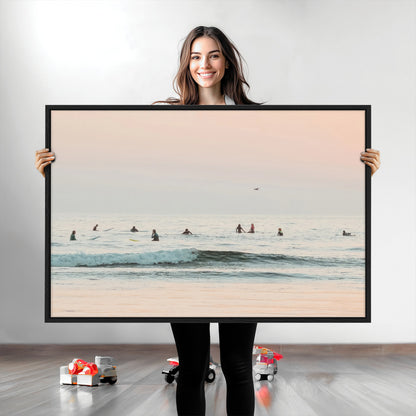 98888919-MGV-CV-36X24-Pastel Ocean Wall Art Canvas Print, Framed Soft Sunset Swimming Art Picture Print, Calm Sea Horizon Perfect Soft Coastal