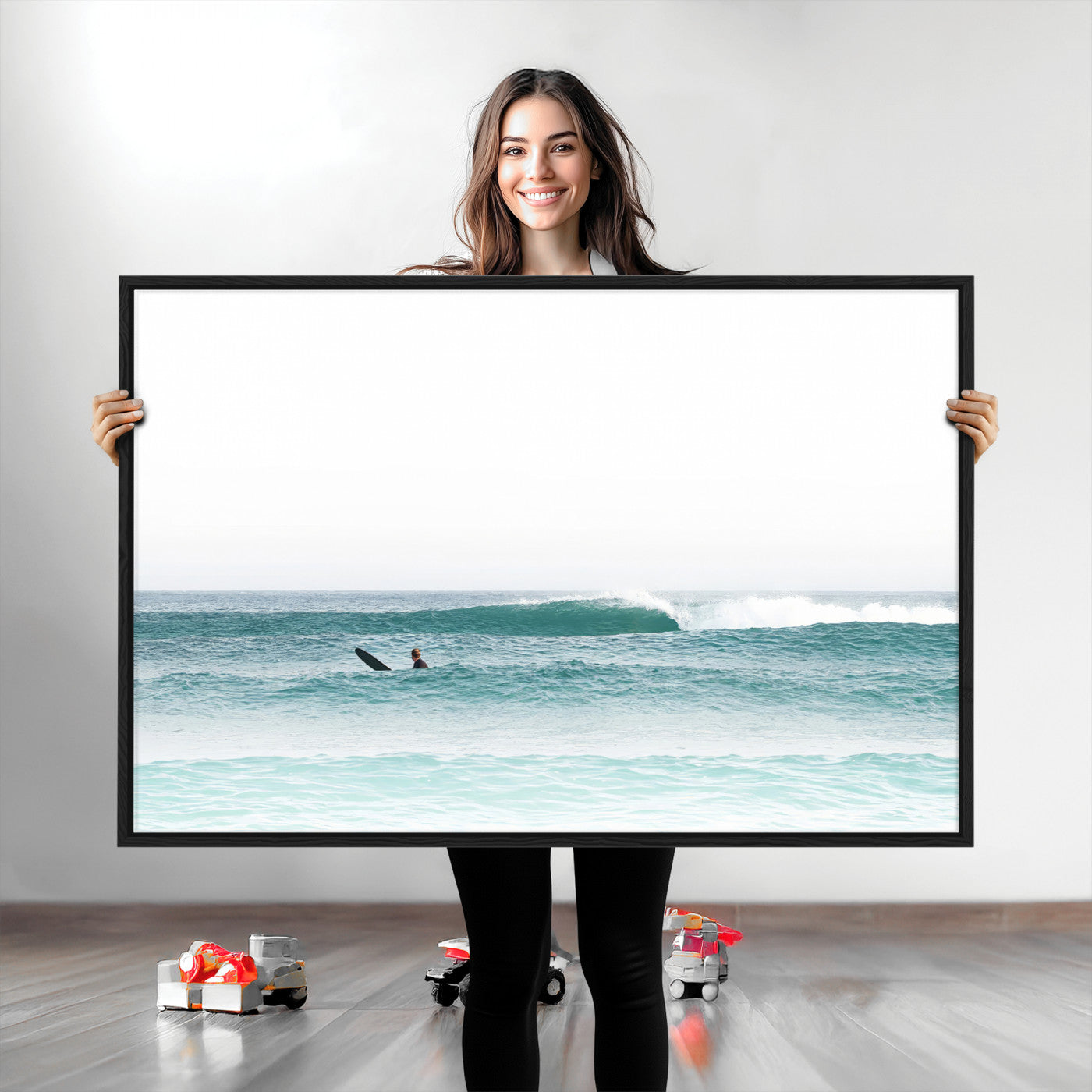 56345117-MGV-CV-36X24-Minimalist Surfing Wall Art Canvas Print, Framed Ocean Waves Art Picture Print, Soft Ocean Perfect Minimalist Coastal Decor