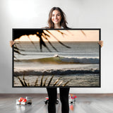 24896468-MGV-CV-36X24-Sunset Surf Wall Art Canvas Print, Framed Golden Waves Art Picture Print, Tropical Ocean Perfect Tropical Boho Decor Artwork