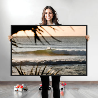 24896468-MGV-CV-36X24-Sunset Surf Wall Art Canvas Print, Framed Golden Waves Art Picture Print, Tropical Ocean Perfect Tropical Boho Decor Artwork