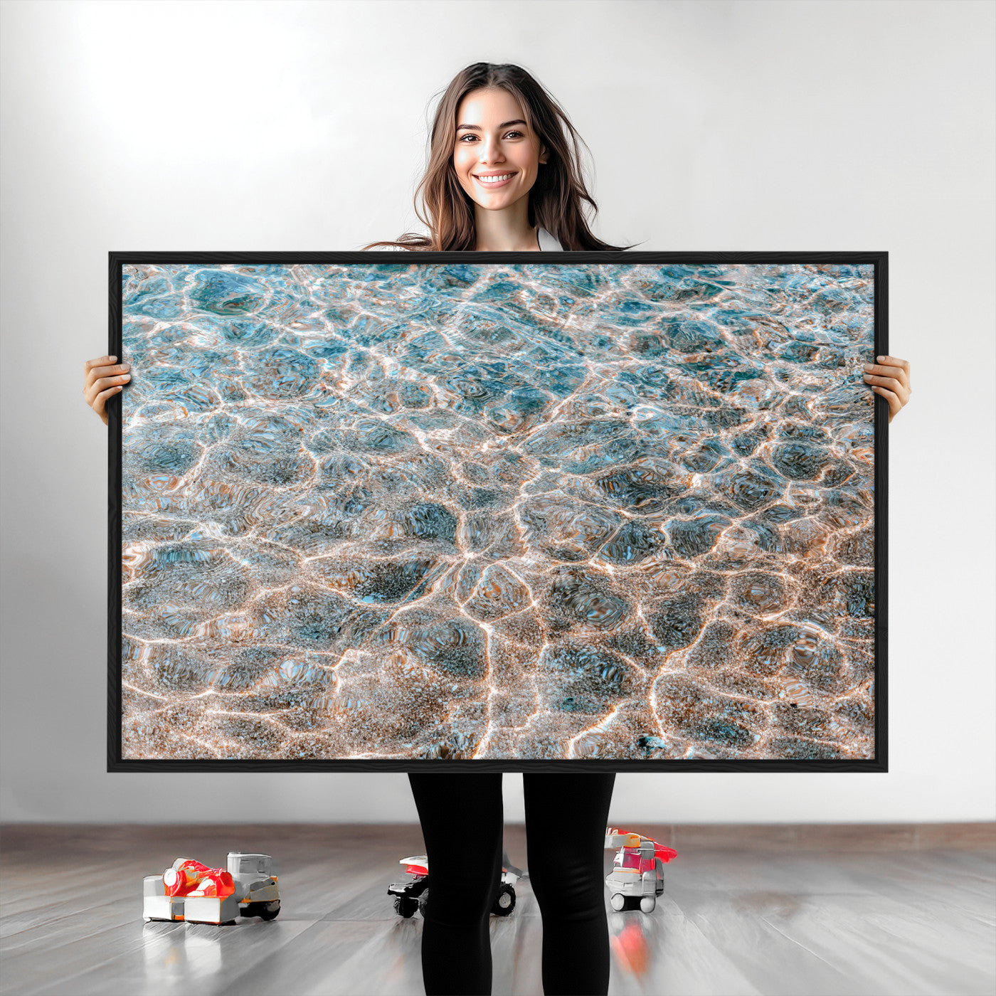 26580287-MGV-CV-36X24-Clear Water Wall Art Canvas Print, Framed Sunlit Ripples Art Picture Print, Ocean Texture Perfect Modern Coastal Decor Artwork