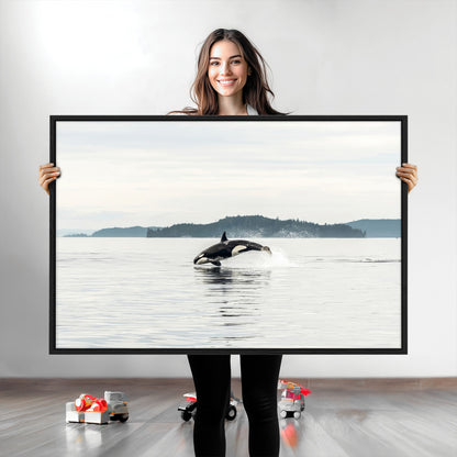 10157174-MGV-CV-36X24-Orca Whale Wall Art Canvas Print, Framed Black White Whale Art Picture Print, Minimalist Ocean Perfect Coastal Minimalist Decor