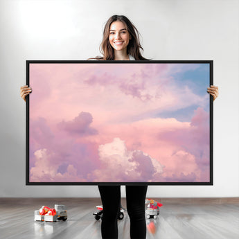 22874890-MGV-CV-36X24-Pastel Sky Wall Art Canvas Print, Framed Dreamy Cloudscape Art Picture Print, Sunset Glow Perfect Minimalist Serenity Decor