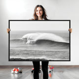 42544082-MGV-CV-36X24-Monochrome Seascape Wall Art Canvas Print, Framed Surf Wave Art Picture Print, Minimalist Ocean Perfect Moody Coastal Decor