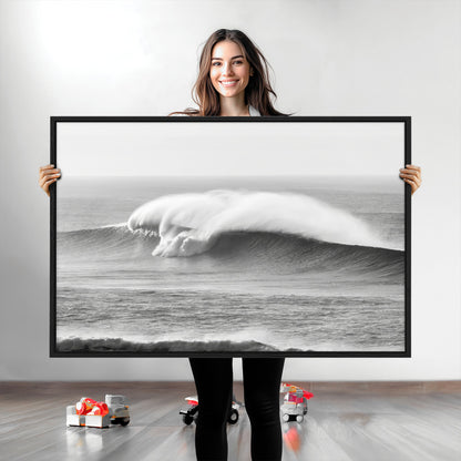42544082-MGV-CV-36X24-Monochrome Seascape Wall Art Canvas Print, Framed Surf Wave Art Picture Print, Minimalist Ocean Perfect Moody Coastal Decor