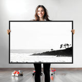 40875891-MGV-CV-36X24-SurferCliffs Wall Art Canvas Print, Framed Black White Beach Art Picture Print, Ocean Waves Perfect Minimalist Coastal Decor