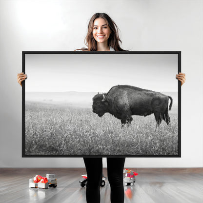 28435251-MGV-CV-36X24-Bison In Prairie Wall Art Canvas Print, Framed Rustic Wildlife Art Picture Print, Wild Buffalo Perfect Rustic Western Decor