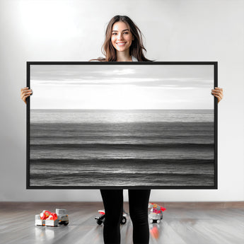 47305203-MGV-CV-36X24-Monochrome Ocean Wall Art Canvas Print, Framed Moody Ocean Art Picture Print, Calm Ocean Perfect Minimalist Coastal Decor Artwork