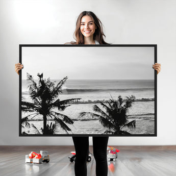 17508038-MGV-CV-36X24-Tropical Coastline Wall Art Canvas Print, Framed Palm Trees Art Picture Print, Ocean Waves Perfect Minimalist Coastal Decor