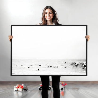 38441169-MGV-CV-36X24-Monochrome Swimming Wall Art Canvas Print, Framed Ocean Horizon Art Picture Print, Moody Coastal Perfect Minimalist Coastal Decor