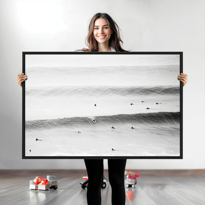 54291445-MGV-CV-36X24-Black White Ocean Wall Art Canvas Print, Framed Coastal Sport Art Picture Print, Ocean Culture Perfect Minimalist Coastal Decor