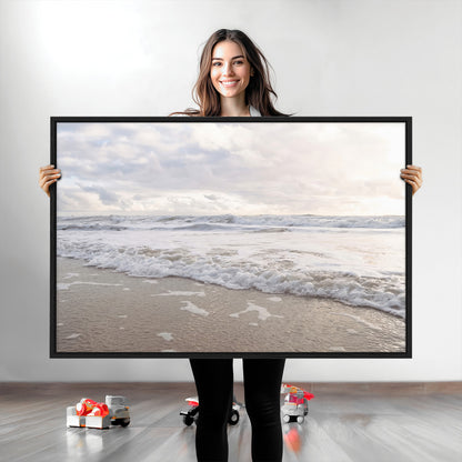 70596264-MGV-CV-36X24-Ocean Waves Wall Art Canvas Print, Framed Coastal Shoreline Art Picture Print, Sea Foam Perfect Coastal Minimalist Decor Artwork