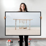 68327283-MGV-CV-36X24-Beach Swing Wall Art Canvas Print, Framed Quiet Beach Art Picture Print, Calm Shoreline Perfect Bohemian Coastal Decor Artwork