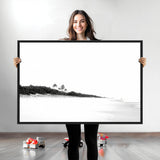 29611516-MGV-CV-36X24-Black White Beach Wall Art Canvas Print, Framed Palm Trees Art Picture Print, Monochrome Tropical Perfect Minimalist Coastal Decor