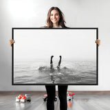 26667396-MGV-CV-36X24-Black White Ocean Wall Art Canvas Print, Framed Monochrome Water Art Picture Print, Diving into Water Perfect Minimalist Aquatic