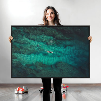 93287752-MGV-CV-36X24-Ocean Surf Wall Art Canvas Print, Framed Blue Waters Art Picture Print, Vibrant Seascape Perfect Coastal Adventure Decor Artwork