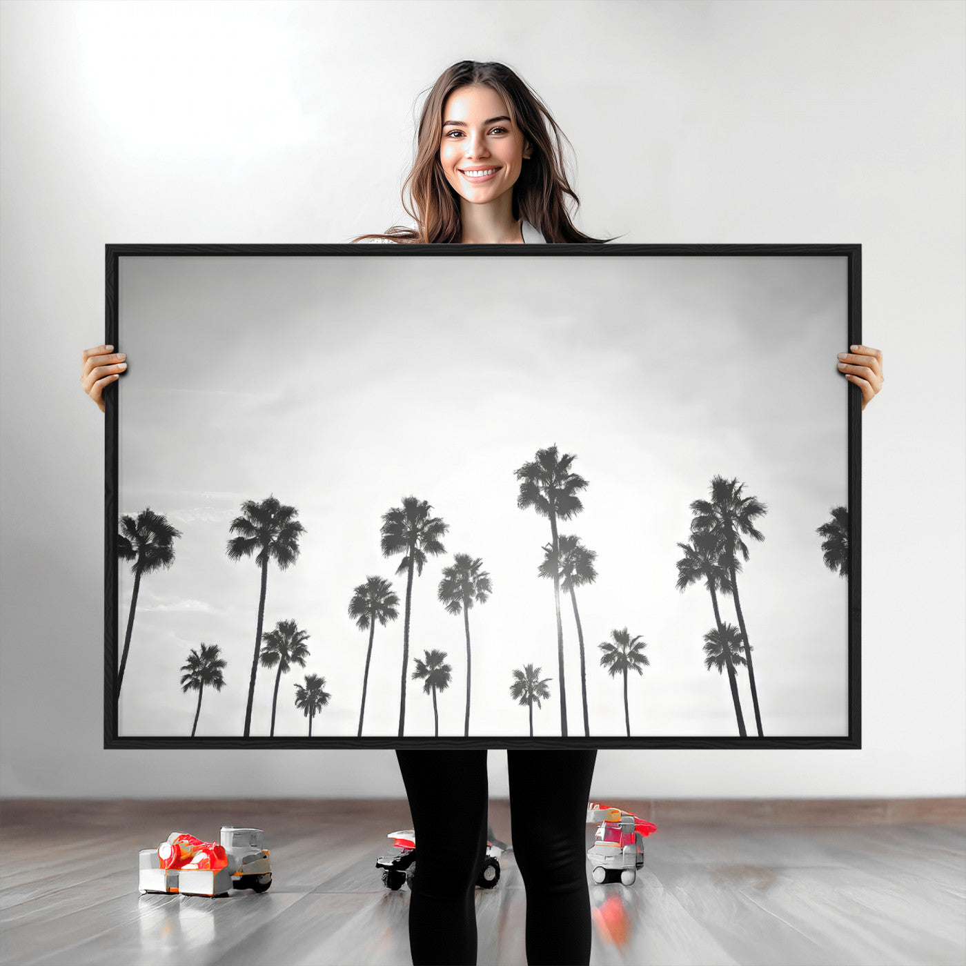 62298277-MGV-CV-36X24-Monochrome Palms Wall Art Canvas Print, Framed Minimalist Trees Art Picture Print, Silhouetted Palms Perfect Tropical Minimalist