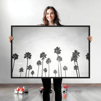62298277-MGV-CV-36X24-Monochrome Palms Wall Art Canvas Print, Framed Minimalist Trees Art Picture Print, Silhouetted Palms Perfect Tropical Minimalist