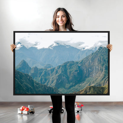 79393816-MGV-CV-36X24-Misty Mountain Wall Art Canvas Print, Framed Cloudy Andean Art Picture Print, Rugged Mountain Perfect Rustic Nature Decor Artwork